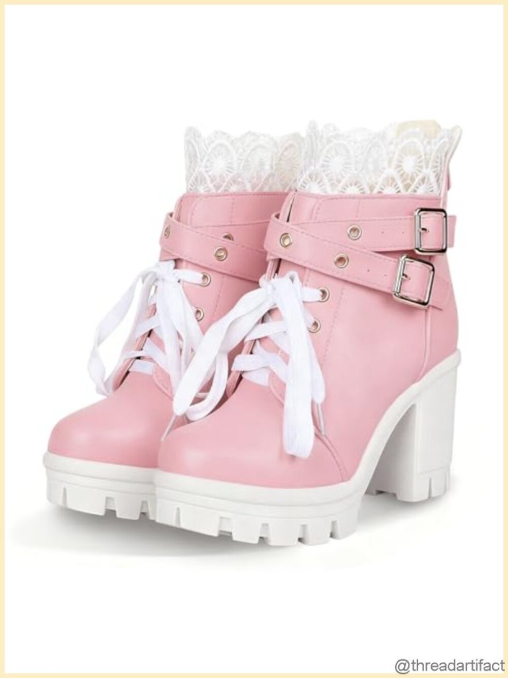 Lace Up Chunky Heel Ankle Boots Platform Gothic PU Leather